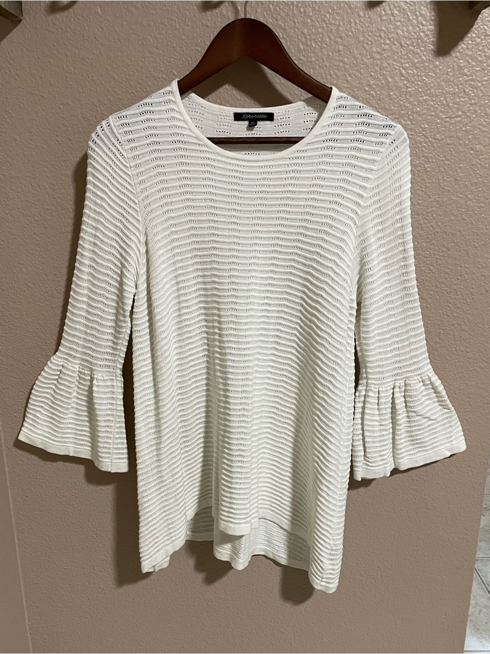 John Mark White Textured Ruffle-Sleeve Long Sleeve Top